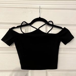 Cropped off-the-shoulder halter top